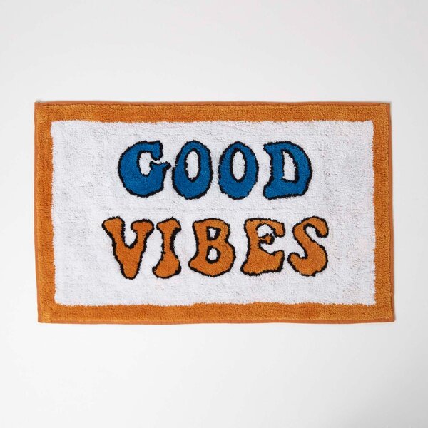 HOMESCAPES Orange Good Vibes Bath Mat 100% Cotton, 50 x 80 cm