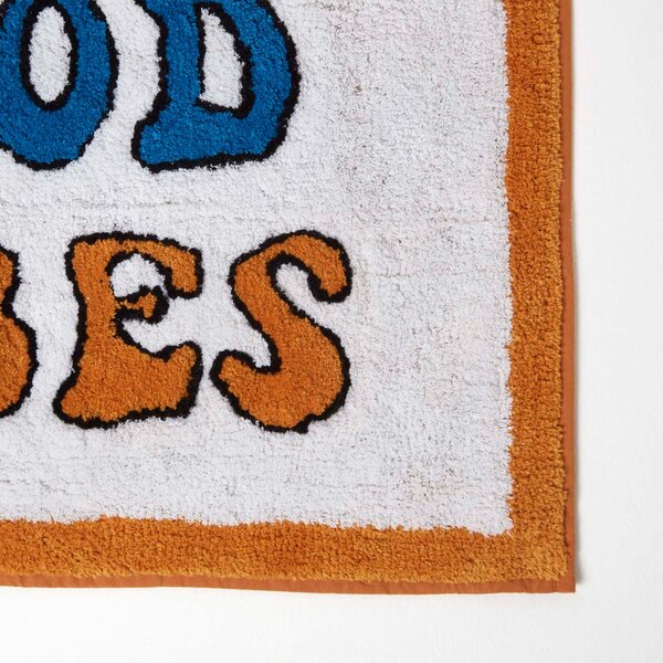 HOMESCAPES Orange Good Vibes Bath Mat 100% Cotton, 50 x 80 cm