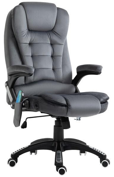 Vinsetto 6-Points Massage Office Chair, Executive Office Chair, Reclining Office Chair w/ Velvet-Feel Fabric, 360° Swivel Wheels, Grey Aosom UK