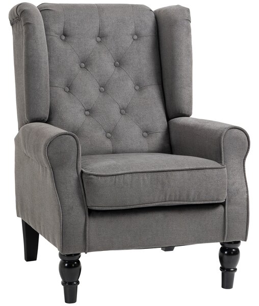 HOMCOM Linen Fabric Occasional Chair Wooden Frame Wingback Armchair with Thick Foam Cushion Accent Chair Living Room, Dark Grey Aosom UK