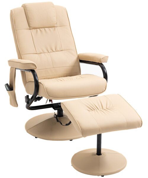 HOMCOM Manual Sofa Reclining Armchair PU Leather Massage Recliner Chair and Ottoman, Cream