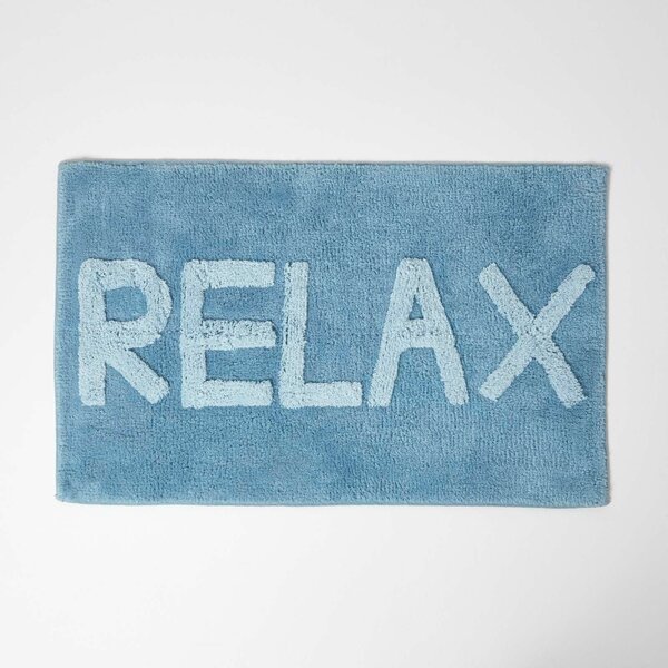 HOMESCAPES Blue Relax Bath Mat 100% Cotton, 50 x 80 cm