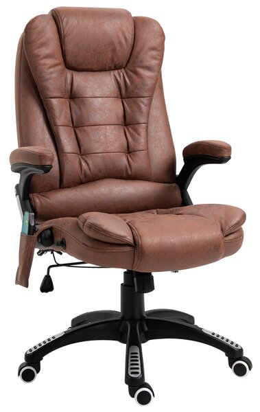 Vinsetto Massage Recliner Chair Heated Office Chair with Six Massage Points Microfiber Cloth 360° Swivel Wheels Brown