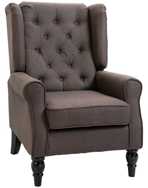 HOMCOM Wing Back Armchair with 160kg Capacity Wingback Upholstered Button Tufted Chair for Living Room Bedroom, Brown Aosom UK