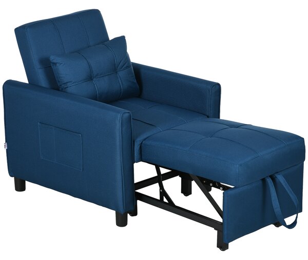 HOMCOM 3-In-1 Convertible Chair Bed, Pull Out Sleeper Chair, Fold Out Bed with Adjustable Backrest, Side Pockets, Cat Scratch Resistant, Blue Aosom UK