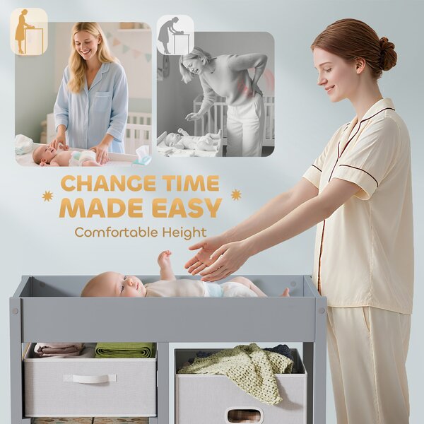 AIYAPLAY Baby Changing Unit with 4 Storage Drawers, Mat for Bedroom Nursery, 84 x 84.5 cm, Grey