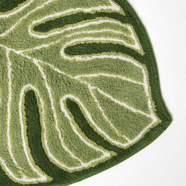 HOMESCAPES Green Leaf Bath Mat 100% Cotton, 65 x 80 cm