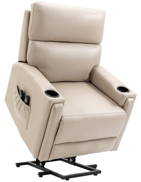HOMCOM Lift Chair, Electric Riser and Recliner Chair with Vibration Massage, Heat, Cup Holders, Side Pockets, Beige