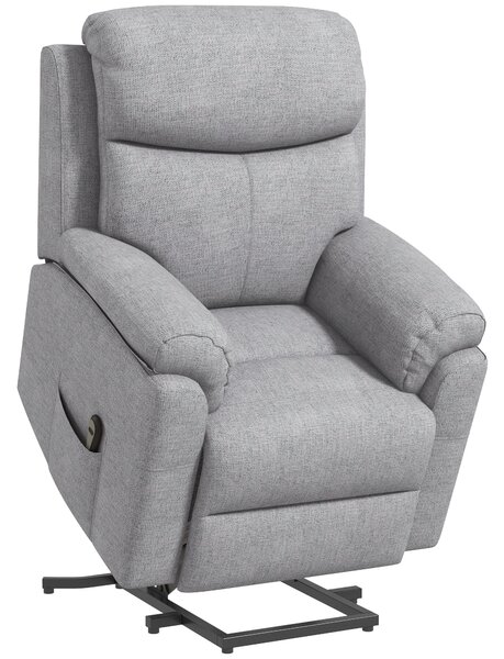 HOMCOM Power Lift Chair Electric Riser Recliner for Elderly, Linen Fabric Sofa Lounge Armchair with Remote Control and Side Pocket, Cat Scratch Anti, Grey