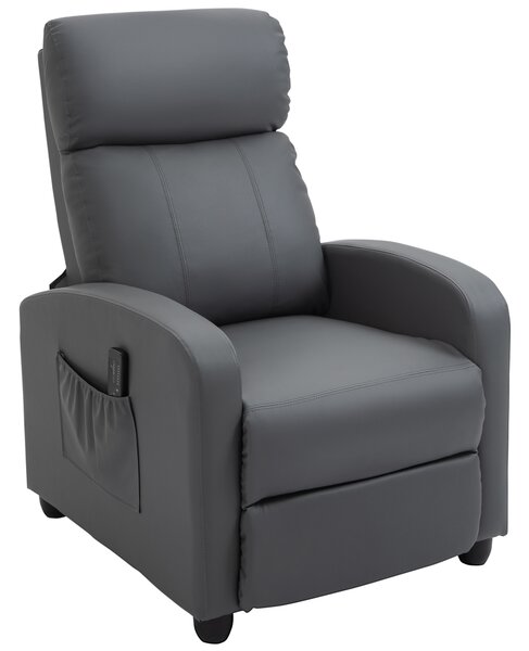 HOMCOM Reclining Massage Chair, Faux Leather with Footrest, Remote Control, for Lounge, Bedroom, Cinema, Grey