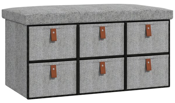 HOMCOM Shoe Bench with Seat, Shoe Storage Bench with Cushion and 6 Fabric Drawers for Entryway, Hallway, Living Room, Bedroom, Light Grey Aosom UK