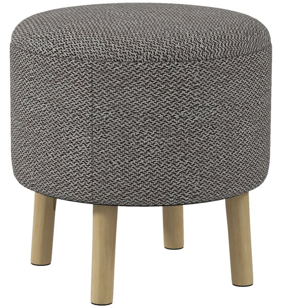 HOMCOM Linen Fabric Ottoman Stool, Round with Storage, Padded Seat, Wooden Legs, Hidden Space, Light Grey Aosom UK