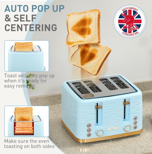 HOMCOM 3000W 1.7L Kettle & 4 Slice Toaster, Kettle and Toaster Set with 7 Browning Controls and Crumb Tray, Light Blue