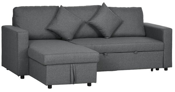 HOMCOM Corner Sofa Bed with Storage, 3 Seater Anti-Cat-Scratch Sofa Bed, Convertible L Shape Sofa Couch for Living Room, Dark Grey Aosom UK