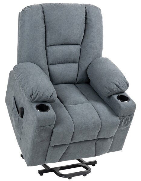 HOMCOM Recliner Chair for the Elderly, Fabric Upholstered Lift Chair for Living Room w/ Remote Control, Side Pockets, Grey Aosom UK