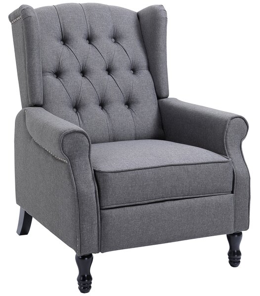 HOMCOM Recliner Armchair for Living Room, Wingback Chair with Button Tufted Back and Footrest, Light Grey Aosom UK