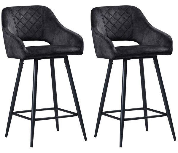 HOMCOM Set of 2 Bar Chair, Velvet-Feel Bar Stools with High Backs and Armrests, Counter Bar Stool, for Living Room Dining Room, Grey Aosom UK