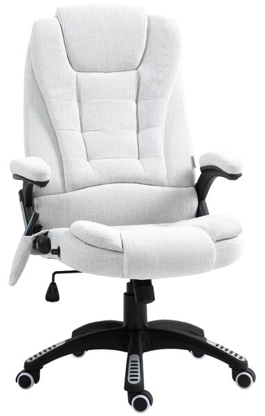 Vinsetto Massage Office Chair w/ 6 Heated Vibration Points, Executive Office Chair w/ Scratch Resistant Fabric 360°, Swivel Wheels, Cream White Aosom UK