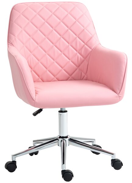 Vinsetto Office Desk Chair, Leather-Feel Fabric Computer Desk Chair with Rolling Wheels and Adjustable Height for Home, Pink Aosom UK
