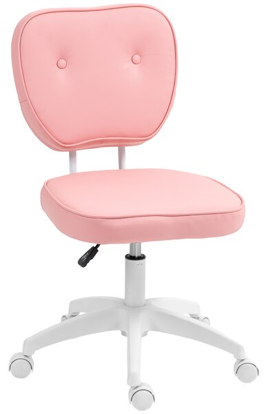 Vinsetto Vanity Office Chair, PU Leather Computer Chair for Home, with Adjustable Height, Armless, Swivel Wheels, Pink Aosom UK