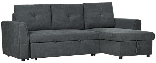 HOMCOM 3 Seater Sofa Bed, Pull Out Sofa Bed with Larger Bed Size & Thicker Cushion Padding, Corner Sofa Bed with Storage, Dark Grey Aosom UK