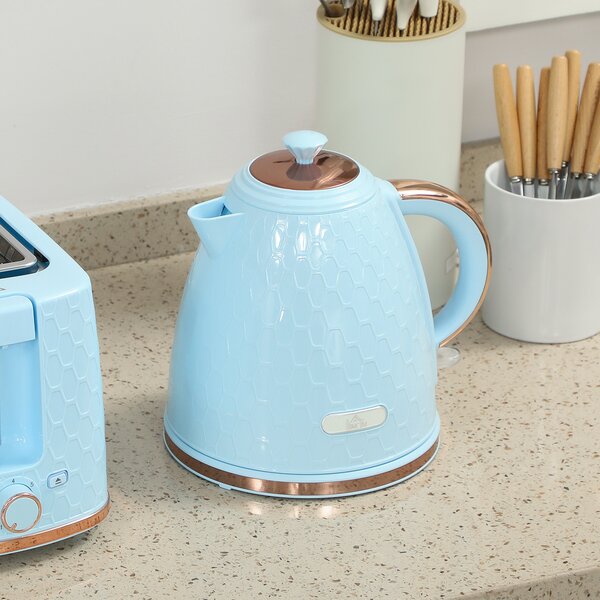 HOMCOM 1.7L 3000W Fast Boil Kettle & 2 Slice Toaster Set, Kettle and Toaster Set with Auto Shut Off, Browning Controls, Light Blue