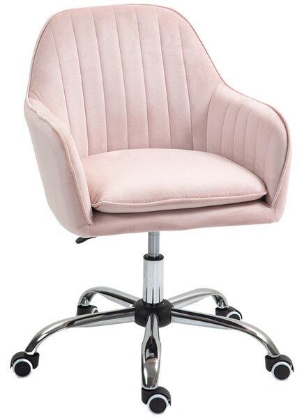 HOMCOM Velvet-Feel Tub Office Chair, with Seat Cushion - Pink Aosom UK