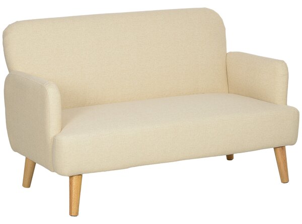 HOMCOM Velvet Feel Fabric 2 Seater Sofa, Small Sofa Loveseat with 21cm Thick Padding and Wood Legs, Cream White Aosom UK