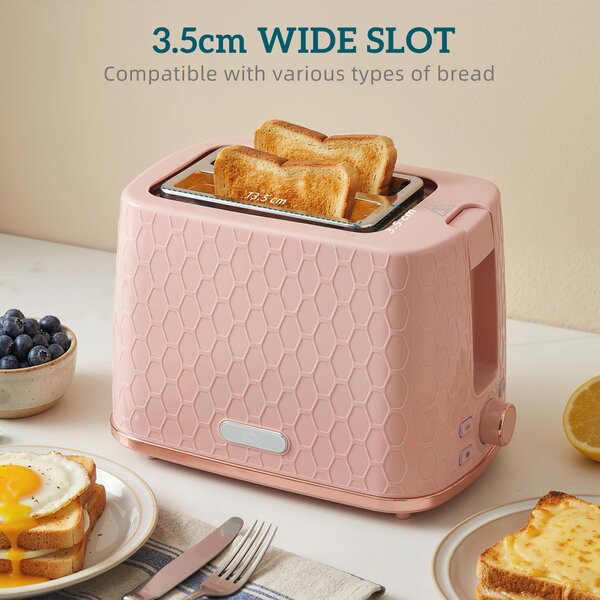 HOMCOM 1.7L 3000W Fast Boil Kettle & 2 Slice Toaster Set, Kettle and Toaster Set with Auto Shut Off, Browning Controls, Light Pink