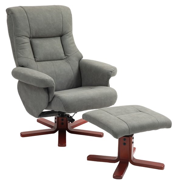 HOMCOM Faux Microfibre Leather Manual Recliner and Footstool Set, Reclining Armchair w/ cat scratch resistant fabric, Grey Aosom UK