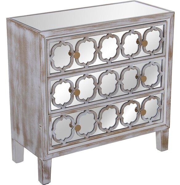 Chest of drawers Alexandra House Living Transparent Golden Wood Mirror 80 x 80 x 35 cm