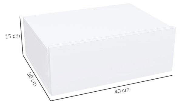 HOMCOM Floating Bedside Table, Wall-Mounted Nightstand with Storage Drawer, Small Side End Table for Bedroom, White