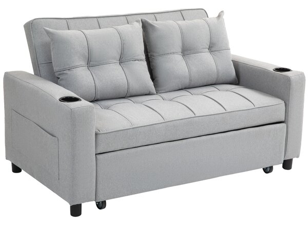 HOMCOM Two-Seater Pull-Out Sofa Bed, Cat Scratch Resistant, Light Grey Aosom UK