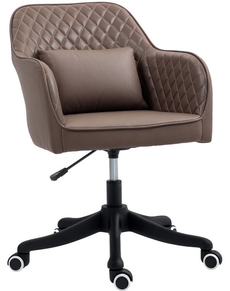 Vinsetto Microfiber Office Chair, Desk Chair, Makeup Vanity Chair with Massage Lumbar Pillow and Rolling Wheels for Bedroom and Home, Brown