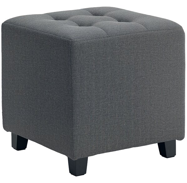 HOMCOM Square Footstool, Linen Fabric Footrest Foot Stool with Rubber Wood Legs and Padded Seat for Living Room, Entryway, 35 x 35 x 35cm, Grey