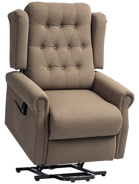 HOMCOM Power Lift Recliner Chair, Wingback Button Tufted Electric Lift Chair for Elderly with Remote Control, Pockets, for Living Room, Cat Scratch Resistant, Dark Brown