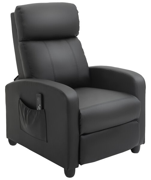 HOMCOM Massage Recliner Armchair with 150° Recline, Faux Leather Home Theatre Chair with Side Pocket, Black Aosom UK