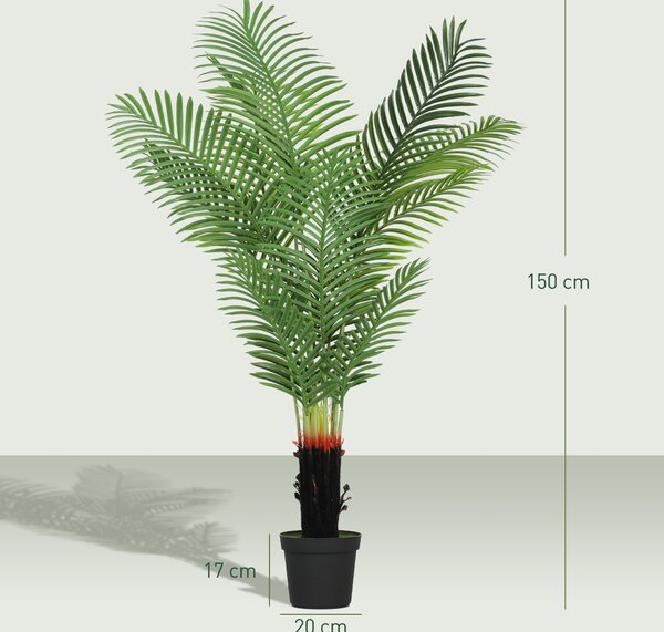 HOMCOM 150cm Artificial Areca Palm Tree with 12 PE Leaves, Decorative Artificial Plant with Plastic Pot and Flocked Soil, Fake Plant for Home Office Decor, Green