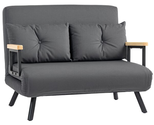 HOMCOM 4-in-1 Velvet-Feel Double Sofa Bed, with Pillows - Dark Grey
