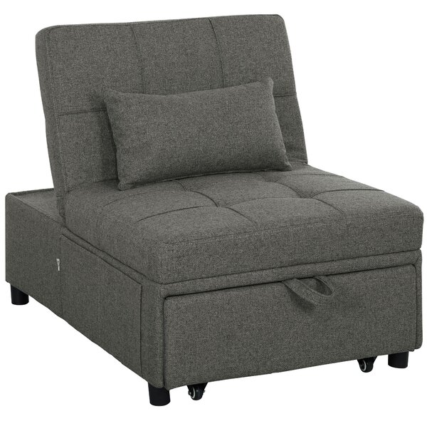 HOMCOM 4-in-1 Single Sofa Sleeper Chair with 3-position Adjustable Back Compact Guest Sofa Bed with Dual Side Storage Pockets - Dark Grey Aosom UK