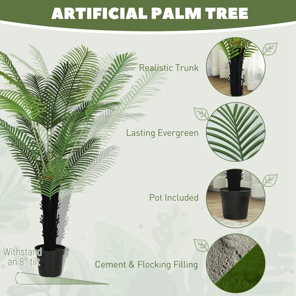HOMCOM 175cm Artificial Areca Palm Tree with 16 PE Leaves, Decorative Artificial Plant with Plastic Pot and Flocked Soil, Fake Plant for Home Office Decor, Green
