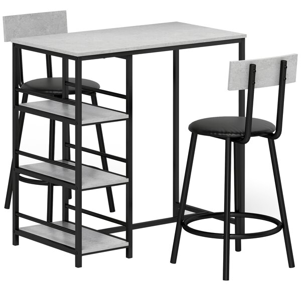 HOMCOM Three-Piece Kitchen Dining Set, with Shelves - Grey/Black