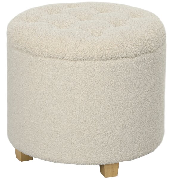 HOMCOM 31.8L Teddy Fleece Storage Ottoman - Cream White