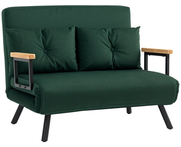 HOMCOM 4-in-1 Velvet-Feel Double Sofa Bed, with Pillows - Green