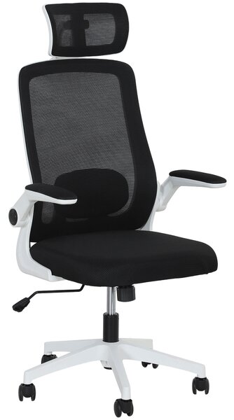 HOMCOM Home Office Chair, High-Back Desk Chair with Mesh, Flip Up Arms & Rotating Headrest for Long-time Work, Black Aosom UK