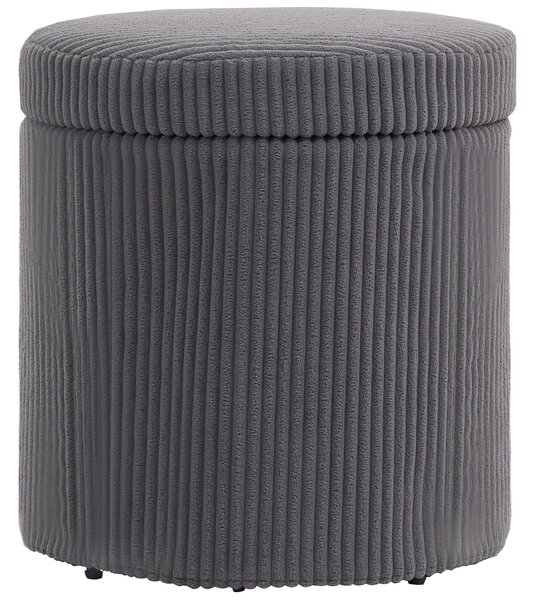 HOMCOM 40cm Round Storage Ottoman, Corduroy Footstool with Removable Lid and Legs, Vanity Stool for Living Room, Bedroom, Grey