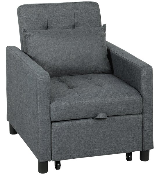 HOMCOM 3-In-1 Chair Bed, Convertible Sleeper Chair with Adjustable Backrest, Pillow and Footrest for Living Room, Cat Scratch Resistant, Dark Grey Aosom UK