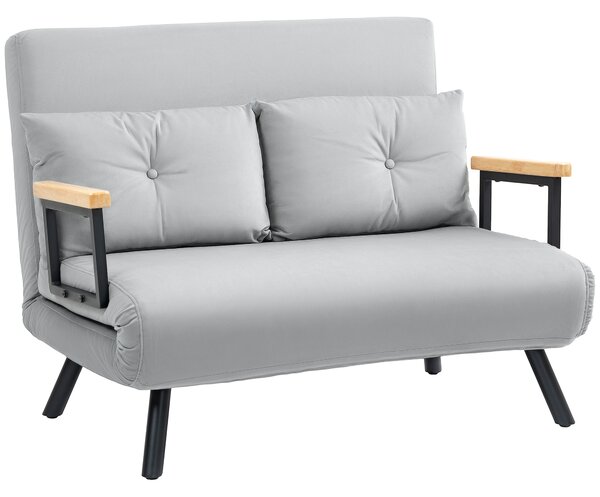HOMCOM 4-in-1 Velvet-Feel Double Sofa Bed, with Pillows - Light Grey