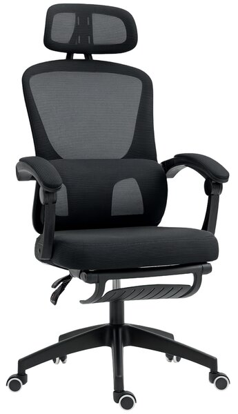 HOMCOM Ergonomic Office Chair, Mesh High Back Desk Chair with Adjustable Lumbar Support and Headrest, Footrest, Reclining Executive Swivel Computer Chair for Home Study, Black