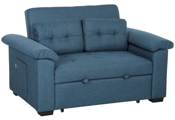 HOMCOM Pull Out Sofa Bed, Fabric 2 Seater Click Clack Sofa Bed Settee, Convertible Sofa Couch with 2 Pillows and Side Pockets for Living Room, Scratch Resistant, Blue
